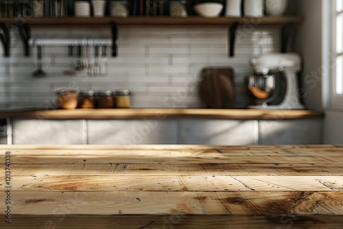 High Resolution Visual of Empty Wooden Kitchen Counter in Kitchen