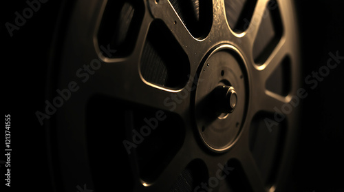 A close-up of a vintage film reel with dramatic studio lighting photo
