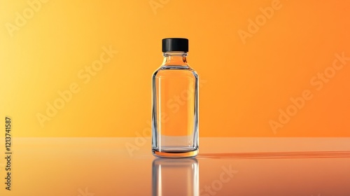 Clear glass bottle, orange background, studio shot, product display (1)