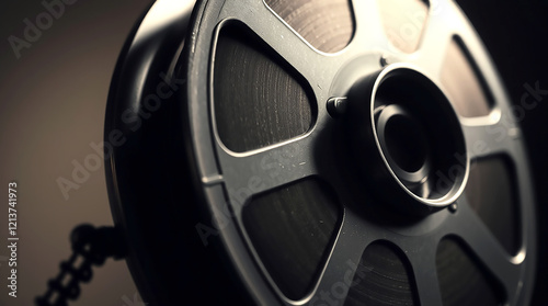 A close-up of a vintage film reel with dramatic studio lighting photo
