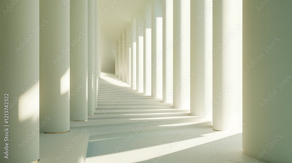 White Columns Surround A Spiral Staircase Ascending White Columns Surround A Spiral Staircase Ascending