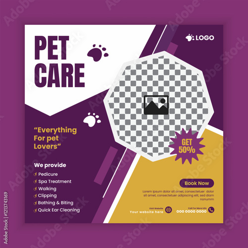 Pet Adoption, Food and Healthcare Service Social Media Post Design or Pet Business Facebook and Instagram Post Square Banner Template