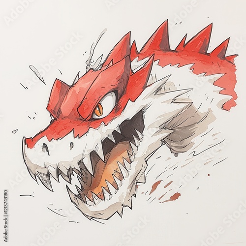 Dynamic watercolor interpretation of fierce manga creatures artistic studio illustration creative environment close-up imagination unleashed photo