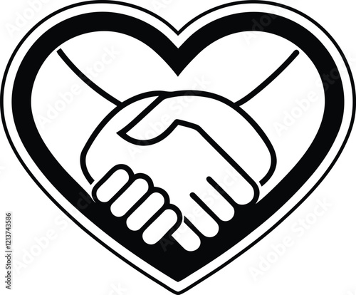 Heart Handshake silhouette vector illustration, Heart Handshake Icon, Heart Handshake line art vector
