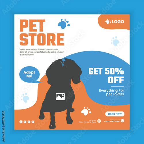 Pet store, Food, and Healthcare Service Social Media Post Design or Pet Business Facebook and Instagram Post Square Banner Template