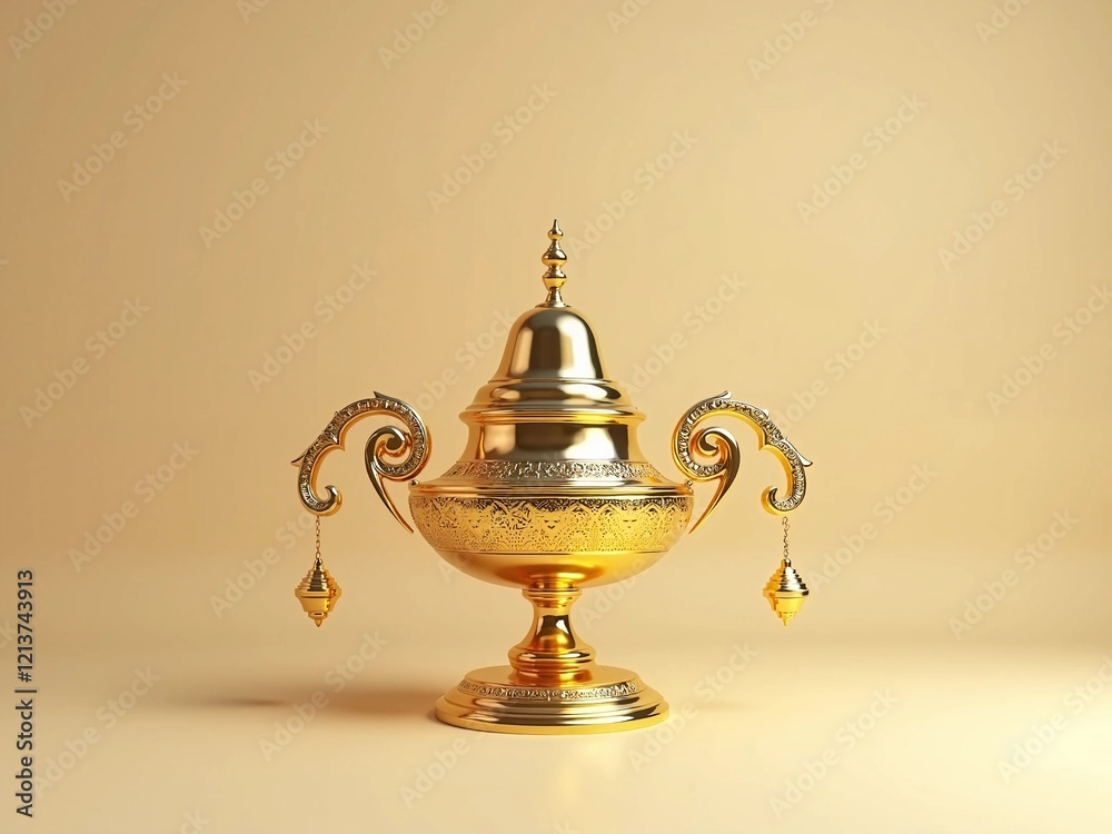 arabic lamp isolated on gold background. ramadan illustration with lamp. Eid Mubarak theme. magic lamp on the table arabic lamp isolated on gold background. ramadan illustration with lamp. Eid Mubarak theme. magic lamp on the table