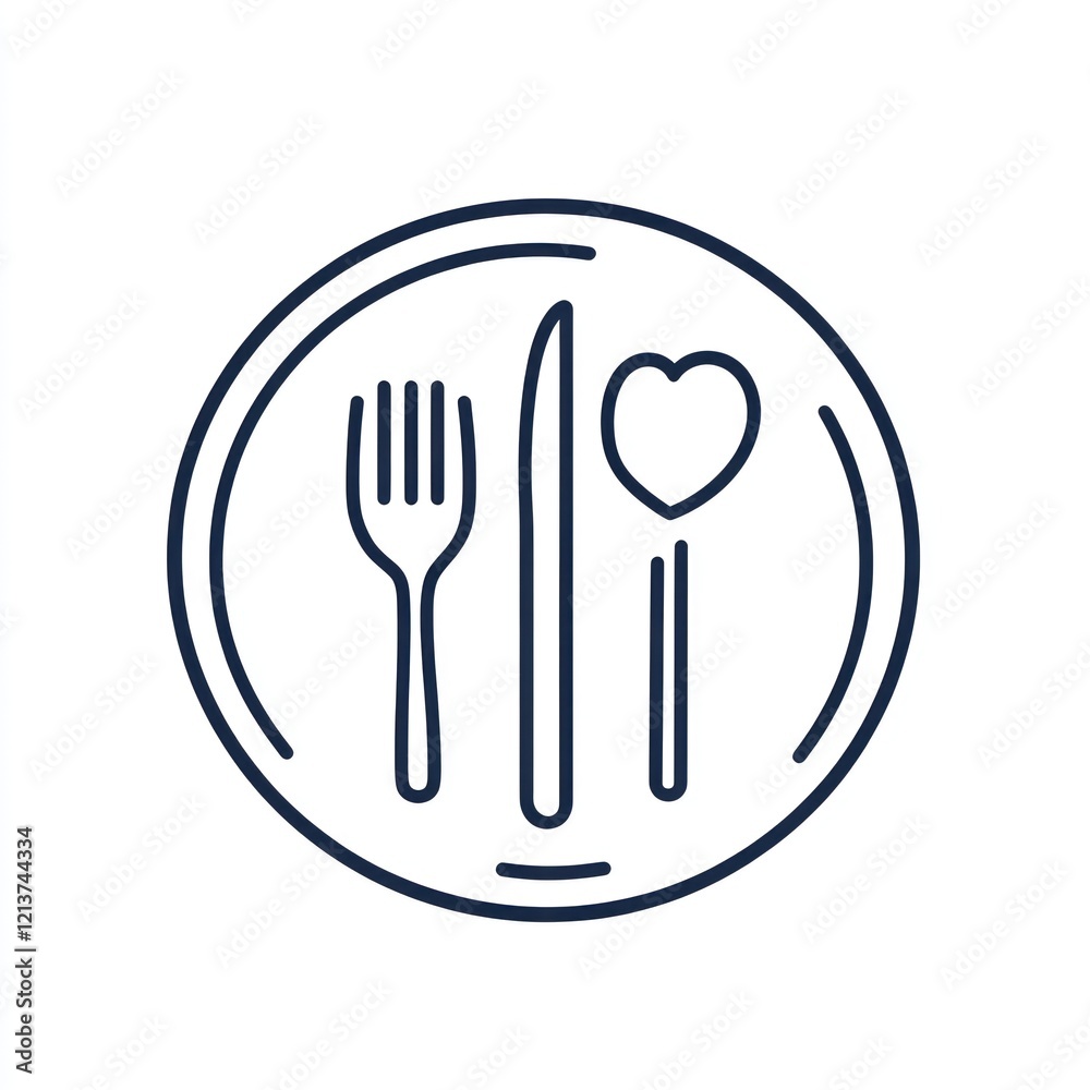Dinner setting with heart shaped spoon, knife and fork on plate, possible menu card design Dinner setting with heart shaped spoon, knife and fork on plate, possible menu card design