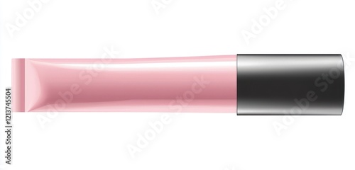 Pink beauty tube with flat matte cap, top-down view isolated on a white background.