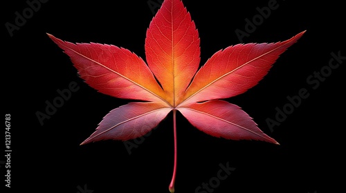 Red Maple Leaf Isolated Against Black Background photo