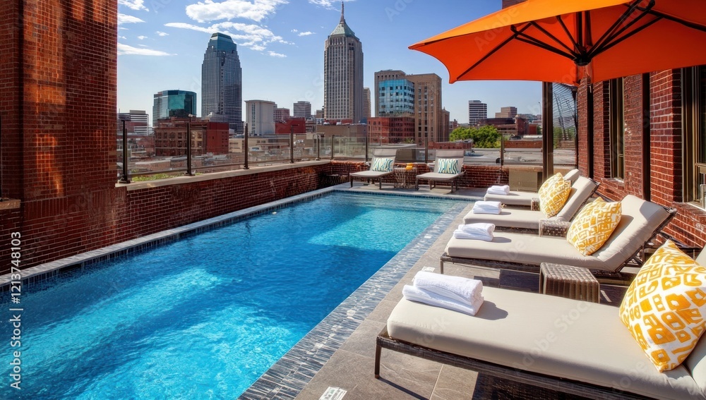 Obraz premium Luxury Rooftop Pool with City Skyline View