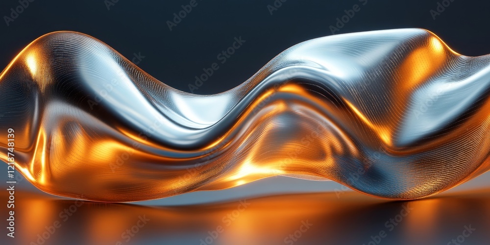 Obraz premium Abstract metallic shape, fluid design, 3d render, Generative AI