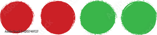 Red and Yellow circle grunge shapes on a white background. Round brush painted circle brush stamps. Vector illustration 