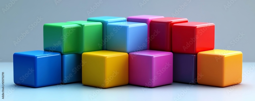 Set of abstract cubes in different colors, 3d render, Generative AI Set of abstract cubes in different colors, 3d render, Generative AI