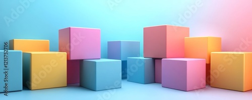 Set of abstract cubes in different colors, 3d render, Generative AI