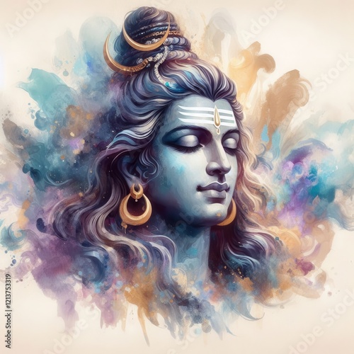 Digital Painting of Lord Shiva for Maha Shivratri: Intricate Details and Vibrant Blues