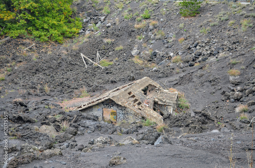 Принти на полотні the house flooded with lava on Etna in Sicily