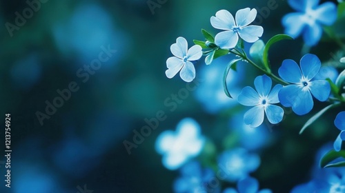 Delicate blue flowers in soft focus against a blurred background