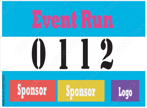 Blue colored marathon number bib isolated on white