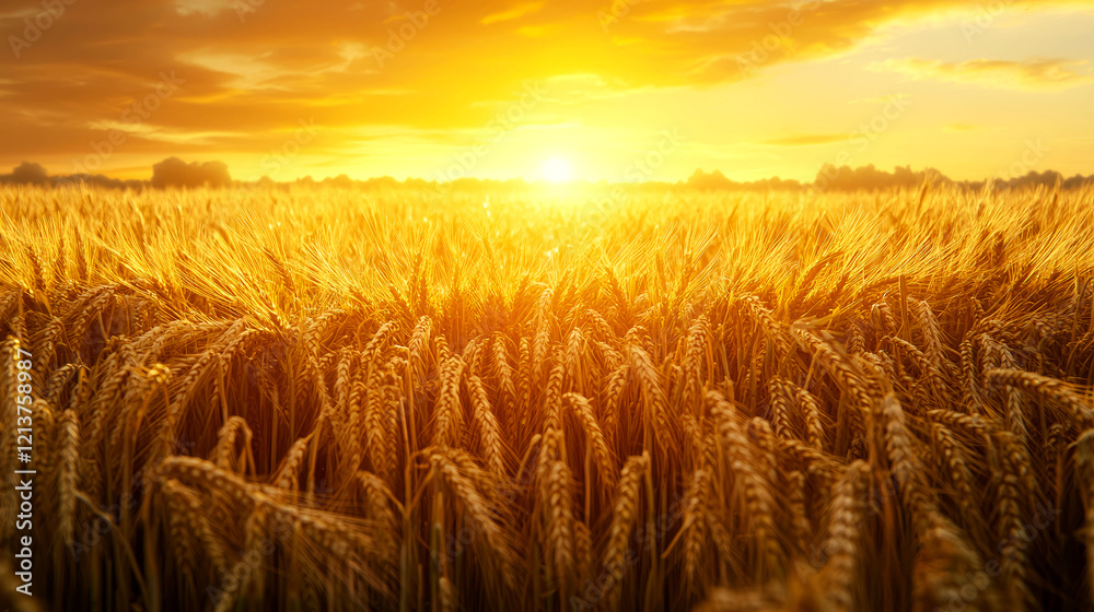 Obraz premium Golden Wheat Field at Sunset: A Serene Landscape Photography
