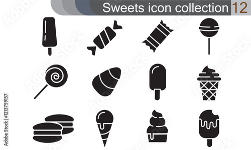 Sweets icon set. Flat style set of 12 sweet vector icons for web isolated on white background