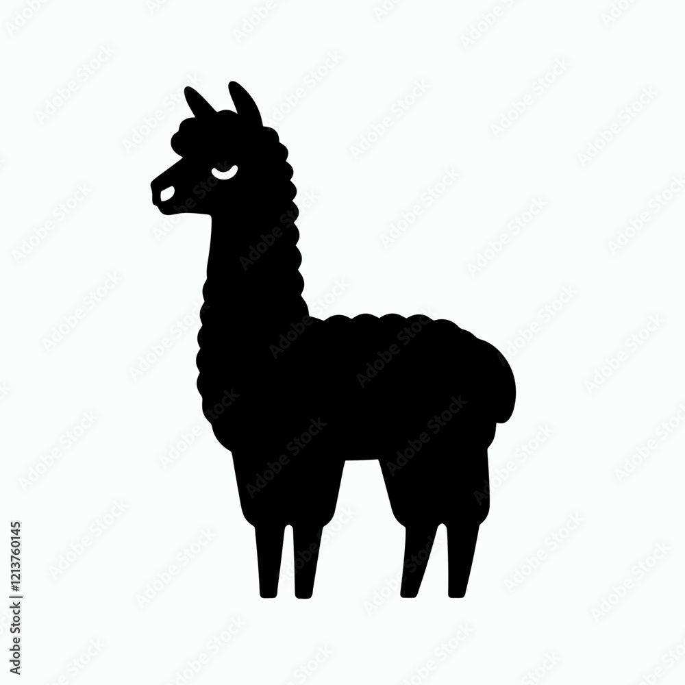 Fototapeta premium Alpaca silhouette in black on a white background