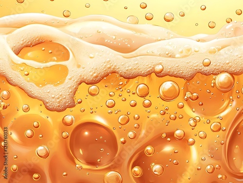 Flowing Amber Ale with Effervescent Bubbles and Creamy Foam photo