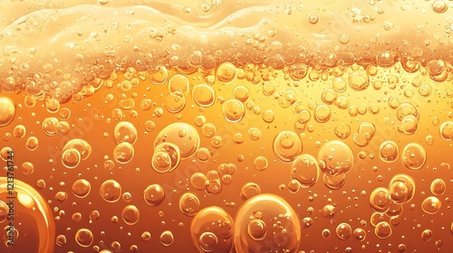 Flowing Golden Beer with Carbonation Bubbles and Frothy Foam Filling Frame photo