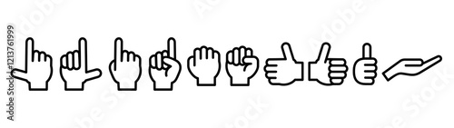 Hand gestures icon set. Index finger up, clenched fist, good sign, Receiving hand.