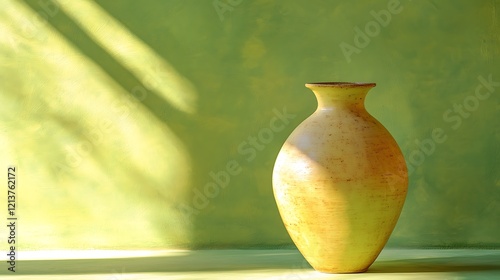 Ceramic vase isolated on lime green