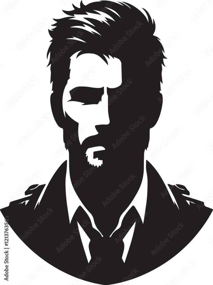 Man head full black Silhouette the white background Man head full black Silhouette the white background