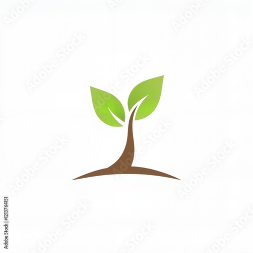 Minimalistic flat design of a simple green leaf logo icon isolated on a white background.