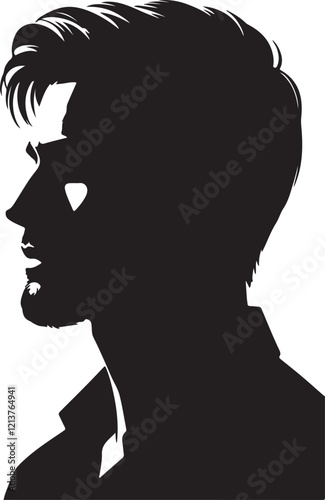 Man head full black Silhouette the white background