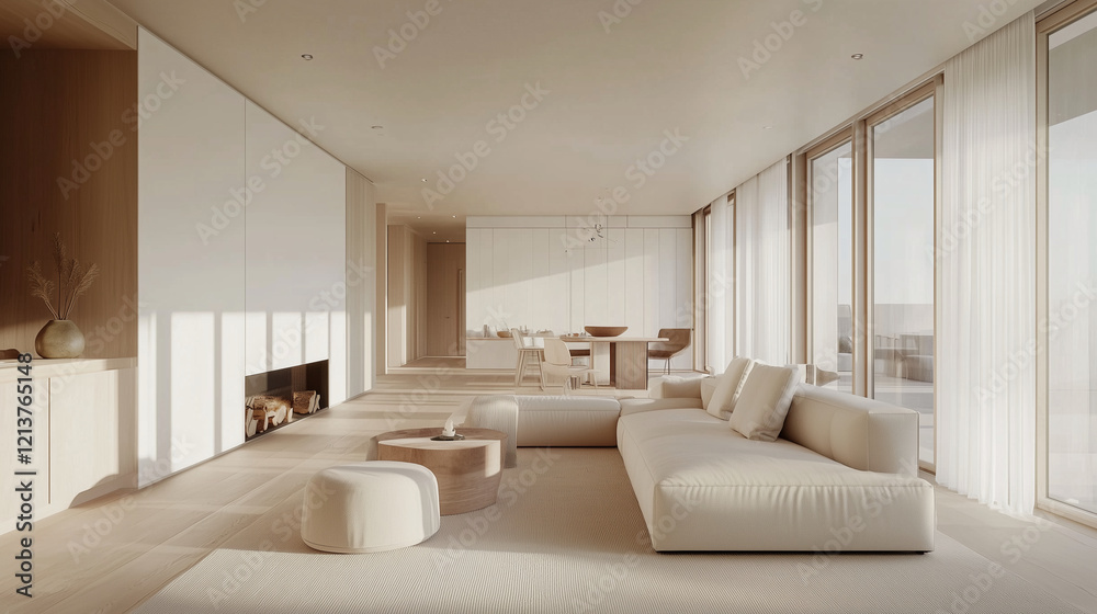 Scandinavian-inspired living room interior design with light oak flooring, white walls, a beige sofa, and minimalist decor, creating a cozy and serene environment. Scandinavian-inspired living room interior design with light oak flooring, white walls, a beige sofa, and minimalist decor, creating a cozy and serene environment.
