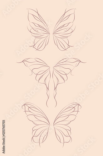 Set of line art butterfly tattoo vector illustration