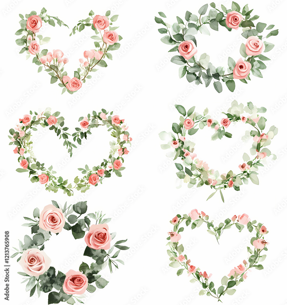 Beautiful heart wreaths made of roses and greenery for decoration Beautiful heart wreaths made of roses and greenery for decoration
