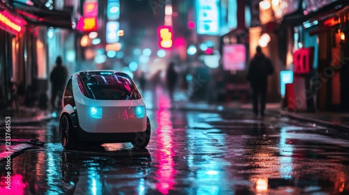 Wallpaper Mural Autonomous vehicle, city street, night, rain, neon Torontodigital.ca