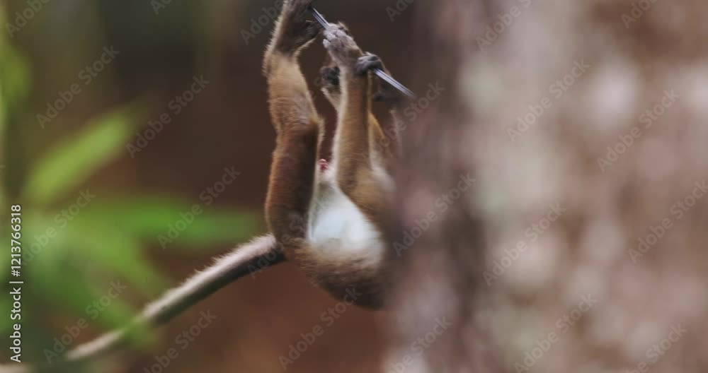 A toque macaque is seen climbing an electric wire in Sri Lanka, showcasing its agility and adaptability to urban environments. This footage is ideal for wildlife, nature, and documentary projects. A toque macaque is seen climbing an electric wire in Sri Lanka, showcasing its agility and adaptability to urban environments. This footage is ideal for wildlife, nature, and documentary projects.