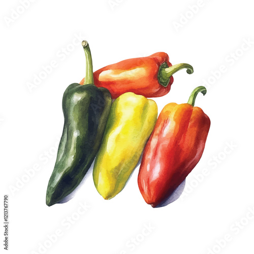 watercolor Peppers isolated white background