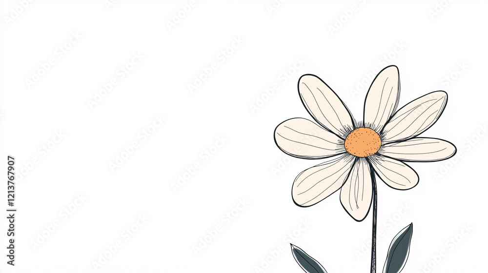 simple line drawing of a white flower with orange center on a white background simple line drawing of a white flower with orange center on a white background
