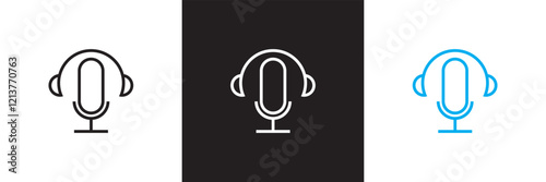 Podcast web icon set. Icons related to microphone, radio, webcast, audio, video, news. Linear icon collection. isolated on white and black background. vector illustration. EPS 10
