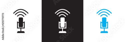 Podcast web icon set. Icons related to microphone, radio, webcast, audio, video, news. Linear icon collection. isolated on white and black background. vector illustration. EPS 10