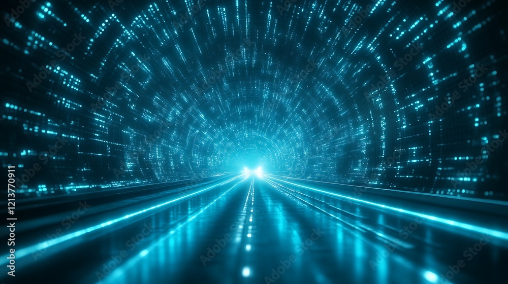 Obraz premium Futuristic Digital Tunnel Illuminated By Bright Cyan Light