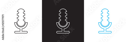 Podcast web icon set. Icons related to microphone, radio, webcast, audio, video, news. Linear icon collection. isolated on white and black background. vector illustration. EPS 10