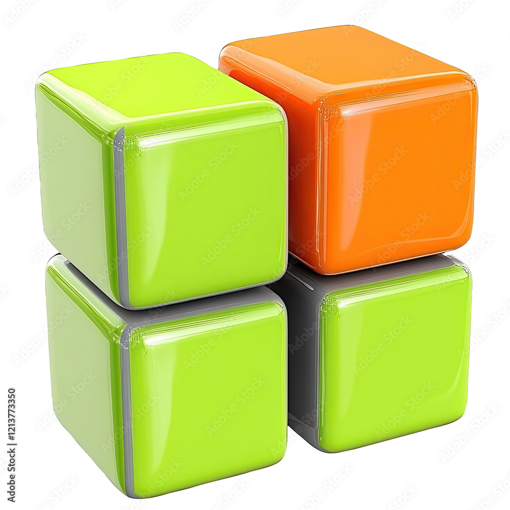 Fototapeta premium Green orange cubes connect, white background, teamwork