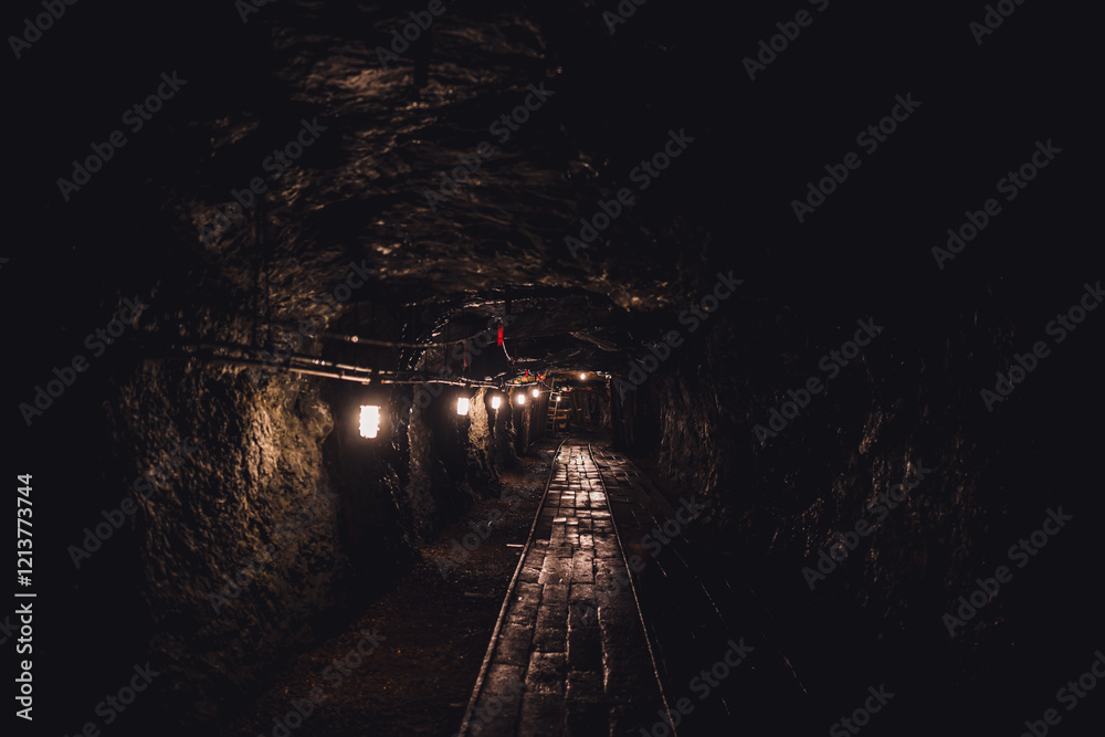 Dark mining shaft in the underground Lackawanna Coal Mine Tour at McDade Park. Dark mining shaft in the underground Lackawanna Coal Mine Tour at McDade Park.