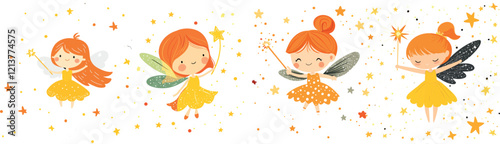 Cute fairy girl with wings, baby print.Simple cartoon flat illustration
