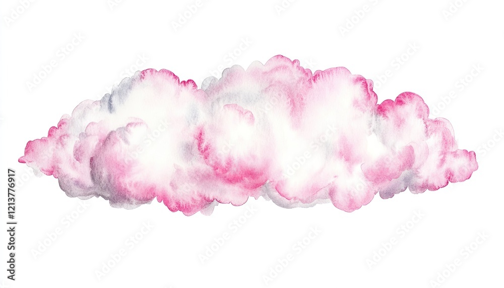 Soft, fluffy pink and white watercolor cloud illustration on a white background, perfect for decorative use Soft, fluffy pink and white watercolor cloud illustration on a white background, perfect for decorative use
