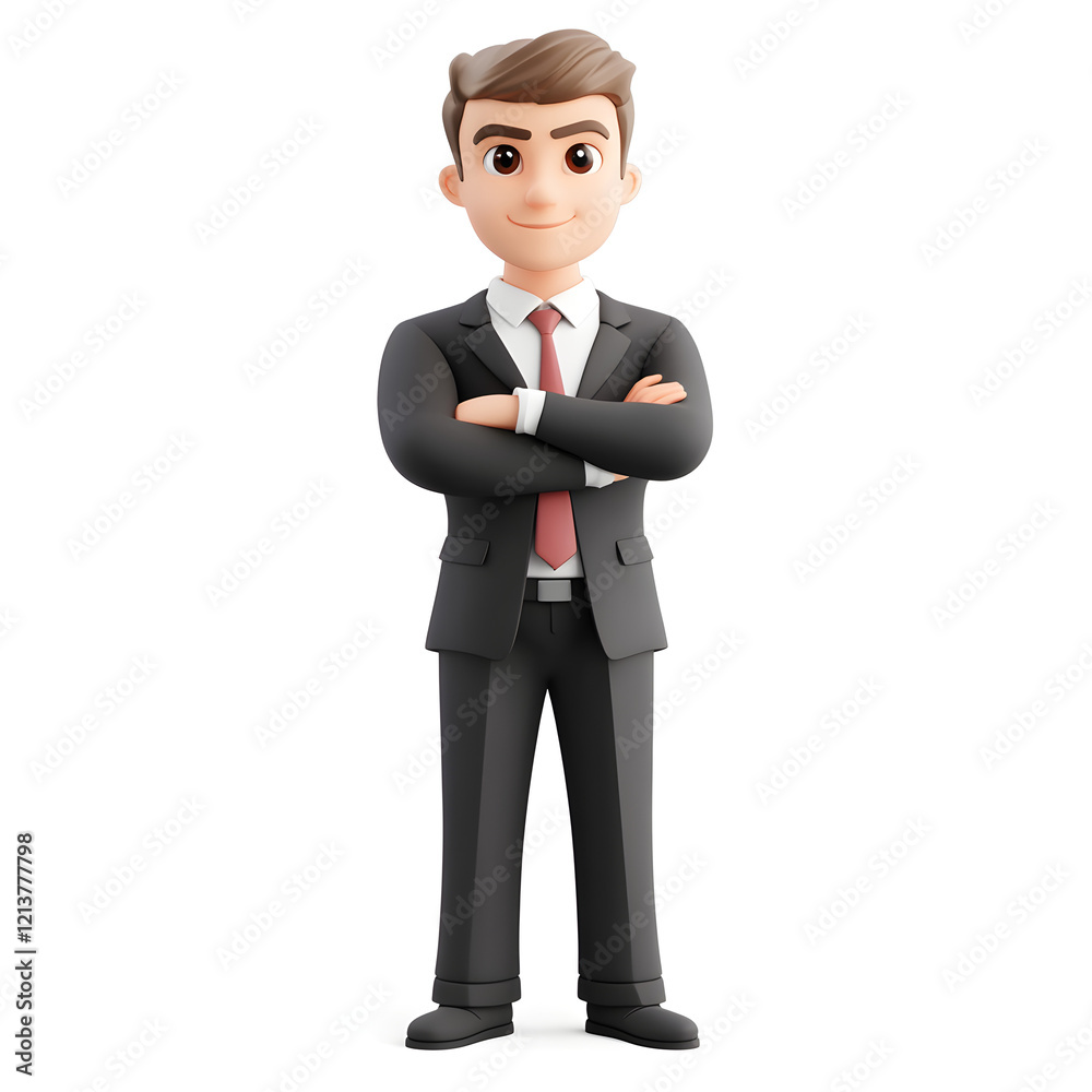 A confident businessman in a suit crossing his arms, 3D icon A confident businessman in a suit crossing his arms, 3D icon