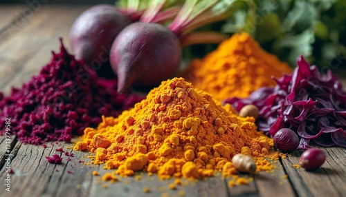 Natural Food Dyes on Rustic Wood