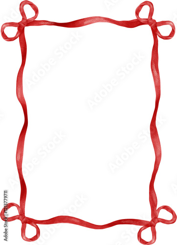 whimsical Red Rectangle Frame with Bow in Coquette watercolor